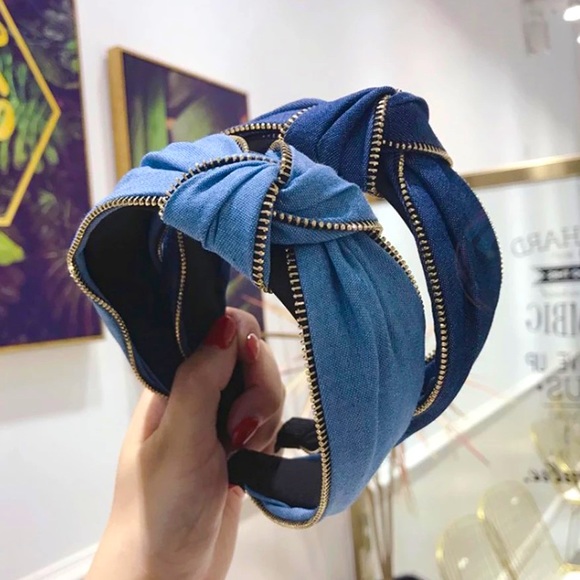 Accessories - NWT Denim headbands with gold zipper 2color choice